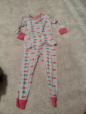 Girls fish Print Long-Sleeve Pajama Set in Pink & Teal